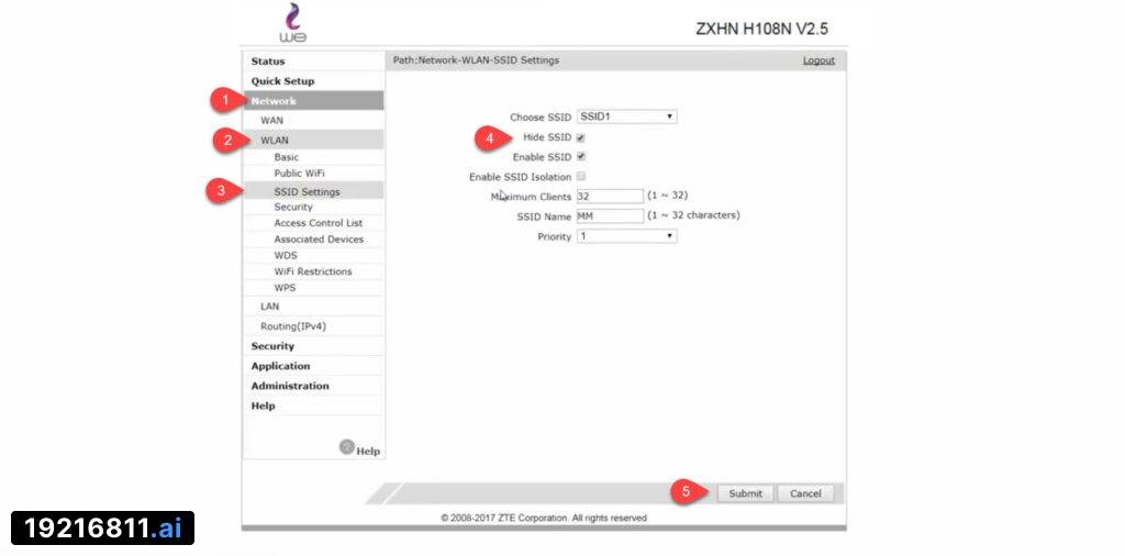 إخفاء شبكة واي فاي راوتر WE ZXHN H108