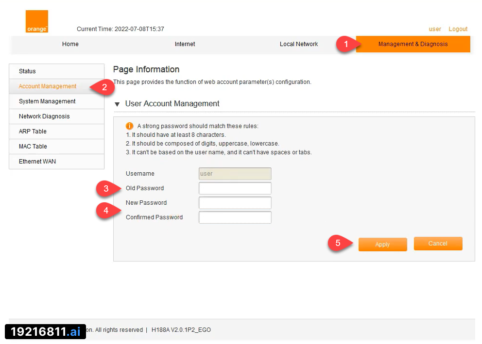 تغيير إسم المستخدم و كلمة السر راوتر Orange H168N