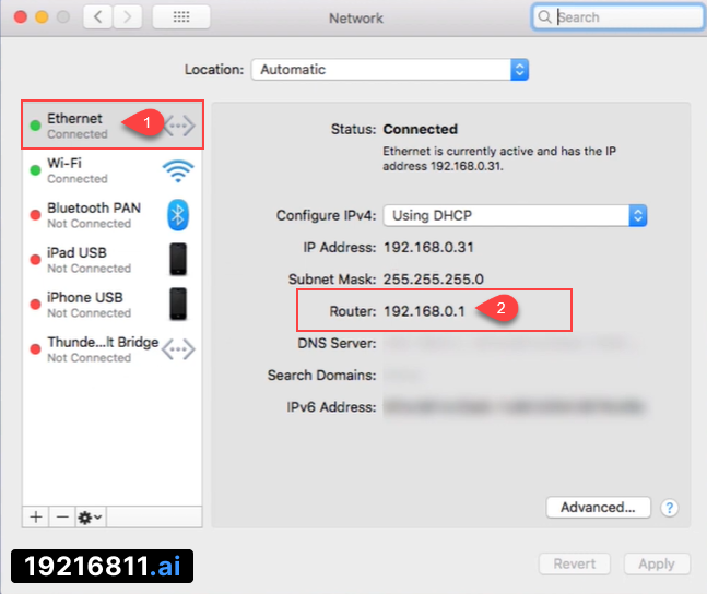 معرفة عنوان IP الراوتر عبر كابل الإيثرنت